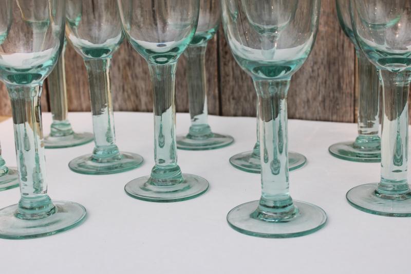 sea green hand blown recycled glass water goblets or big wine glasses, set of 10