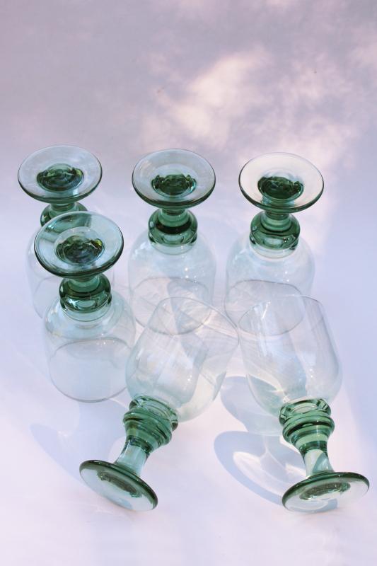sea green hand blown recycled glass water goblets or big wine glasses, set of 6