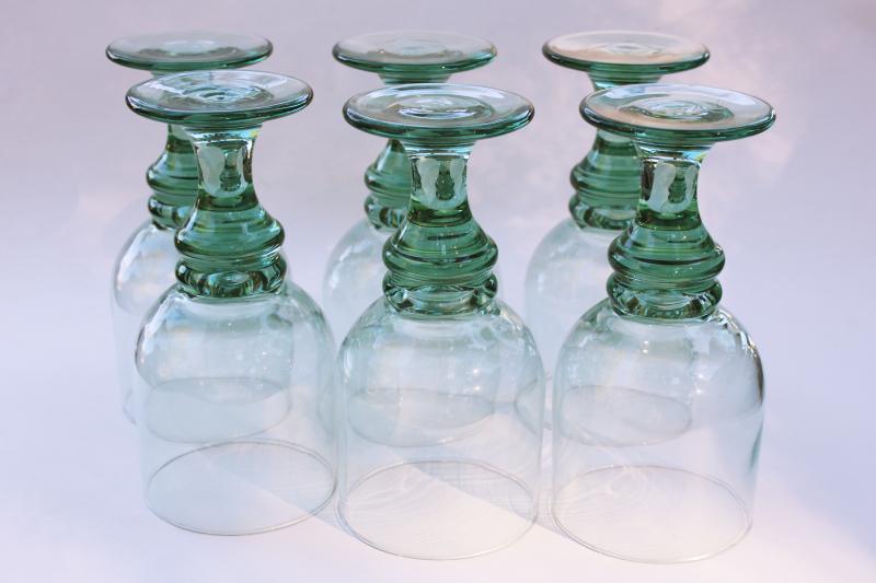 sea green hand blown recycled glass water goblets or big wine glasses, set of 6