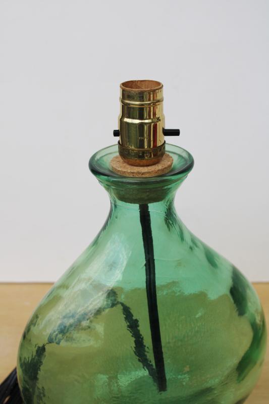 sea green tinted glass lamp, recycled glass wine bottle modern boho decor