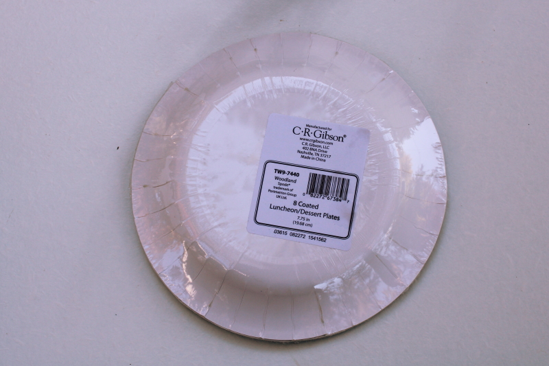 sealed Gibson paper plates, Spode Woodland Thanksgiving turkey pattern