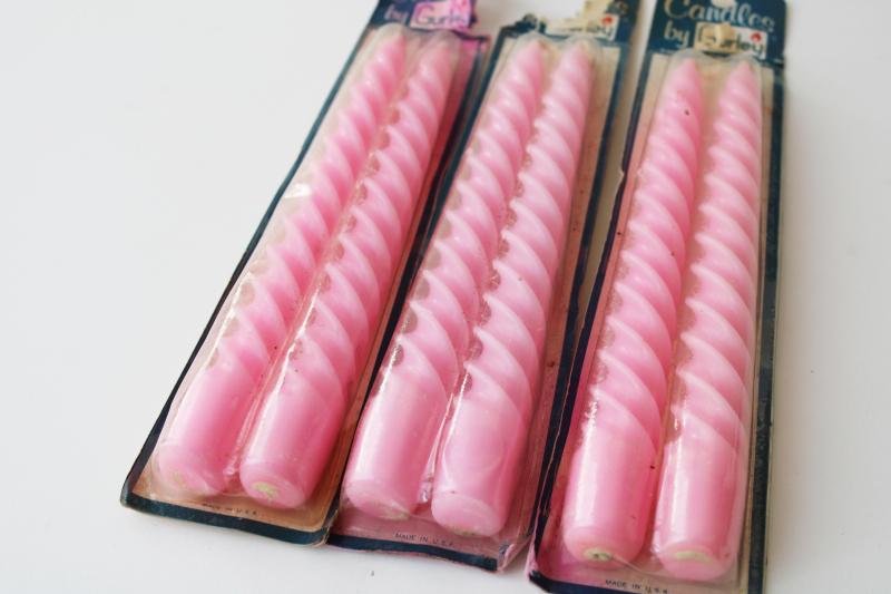 sealed packages vintage Gurley candle lot, baby pink twist tapers, twisted taper candles 