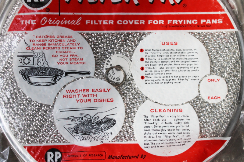 sealed vintage Filter Fry frying pan lids grease splatter cover aluminum metal mesh