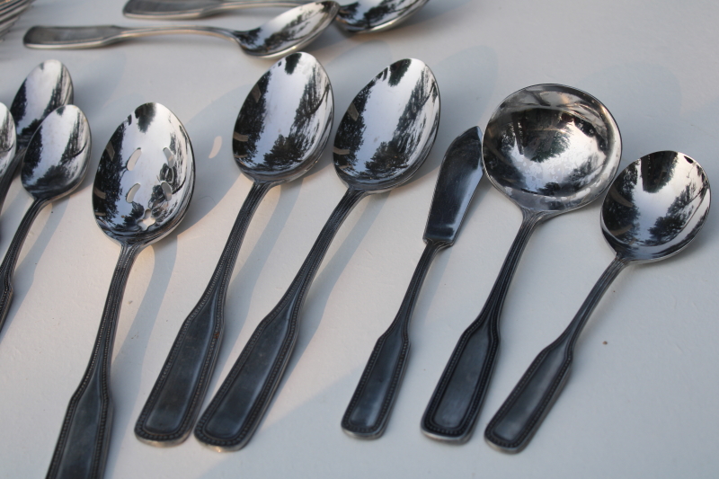 set for 12 Salem Japan heavy stainless flatware, 1776 pattern w/ beaded edge, vintage colonial style