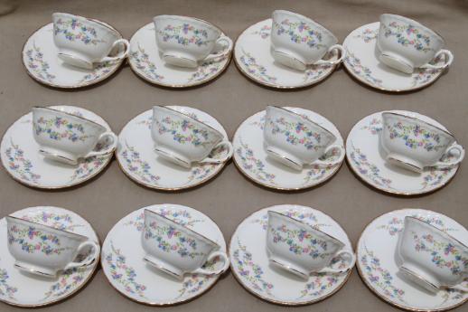 set for 12 vintage china tea cups & saucers w/ Blue Belle forget-me-not floral