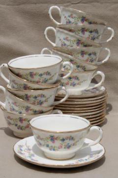 set for 12 vintage china tea cups & saucers w/ Blue Belle forget-me-not floral