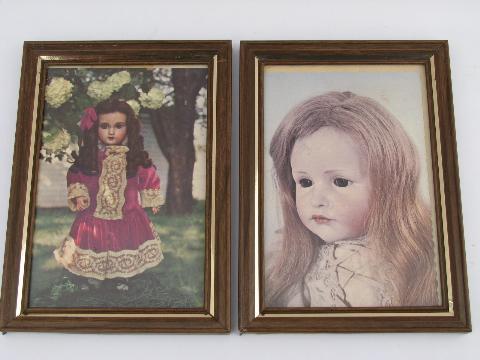 set framed photo prints, antique & vintage china dolls