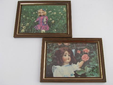 set framed photo prints, antique & vintage china dolls