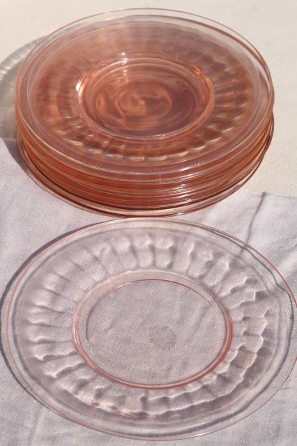 set of 10 vintage rose pink glass salad plates, 1930s 40s depression glass