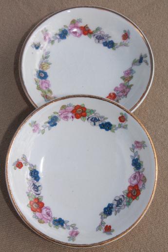 set of 12 English china butter pat plates, early 1900s vintage, Imari red & blue