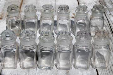 set of 12 antique glass apothecary bottles or spice jars w/ ground stoppers