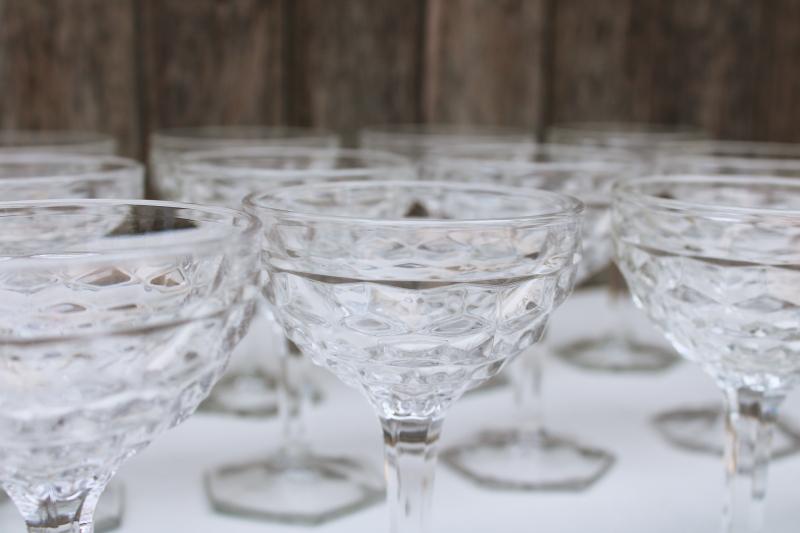 set of 12 vintage Fostoria cube pattern champagnes, coupe shape champagne glasses