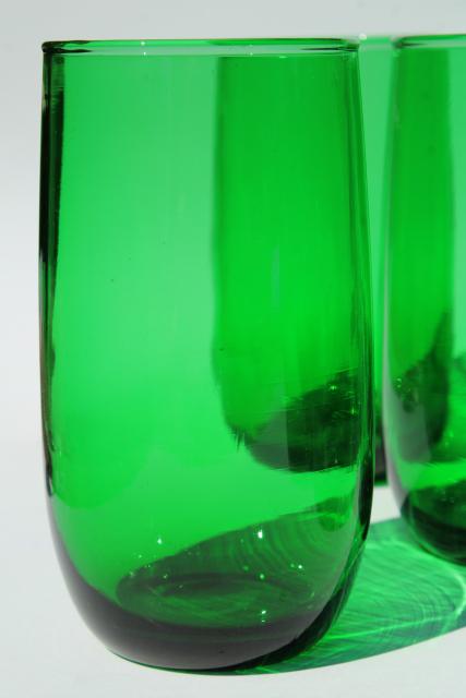 set of 12 vintage forest green glass roly poly tumblers, 50s retro drinking glasses