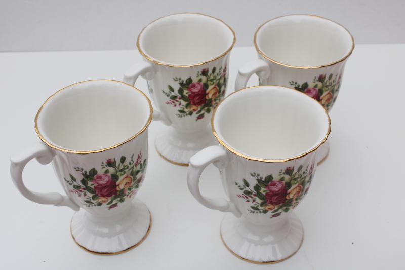 set of 4 Royal Albert Old Country Roses fluted mugs, large cups for coffee or tea