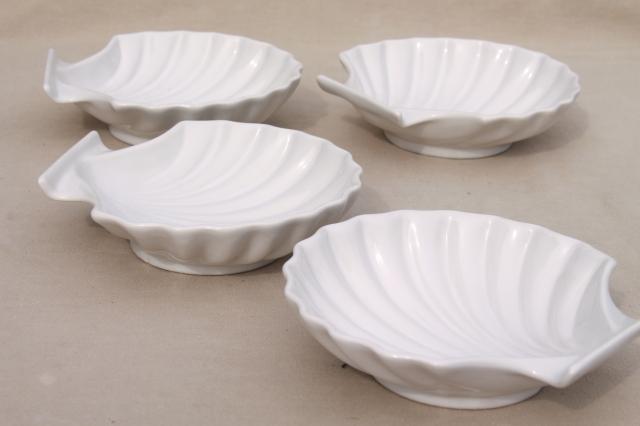 set of 4 seashell scallop shell shaped baking dishes, oven microwave safe  ceramic