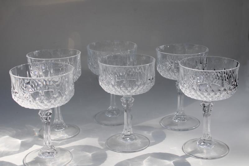 set of 6 vintage French crystal champagne glasses, Longchamp Cristal dArques