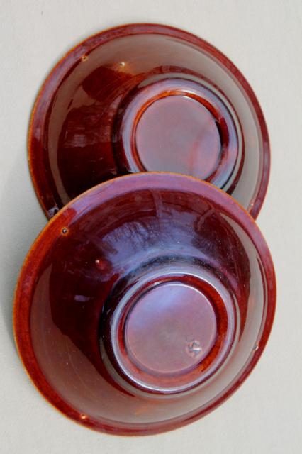 set of 6 vintage brown drip glaze pottery bowls, USA mark stoneware dishes