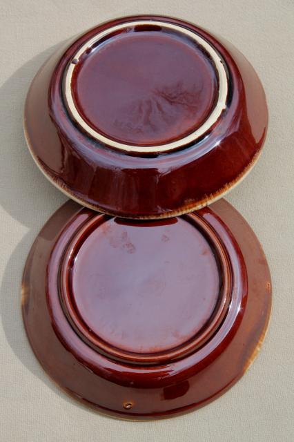 set of 6 vintage brown drip glaze pottery bowls, USA mark stoneware dishes