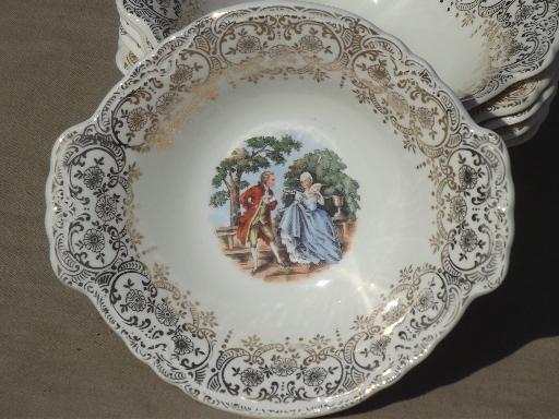 set of 6 vintage colonial couple handled soup bowls, Radission / W S George