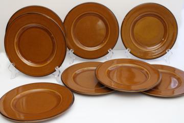 set of 8 vintage French country pottery plates, copper brown faience Varages France
