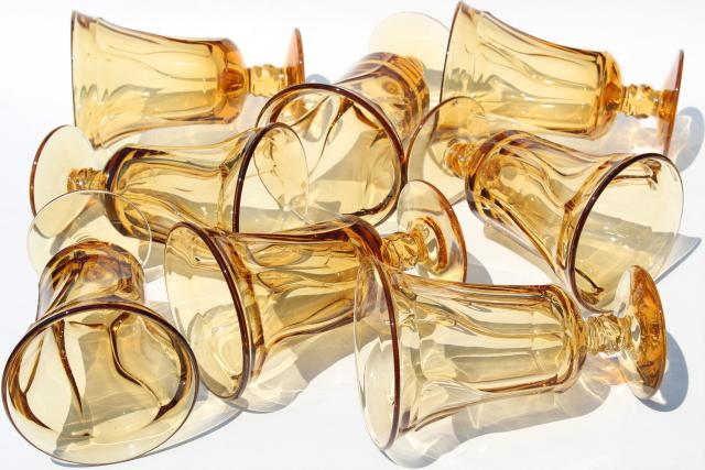 set of 8 vintage amber glass water goblets or iced tea glasses, Fostoria Jamestown