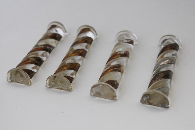 set of art deco vintage glass knife rests, crystal w/ hand painted gold