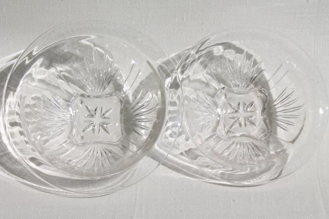 set of four vintage clear kitchen glass mixing bowls, nesting stack large to small sizes
