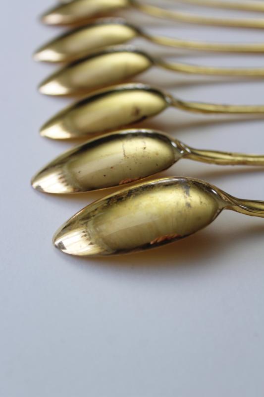 set of long handled iced tea spoons, vintage Charles IV gold electroplate flatware