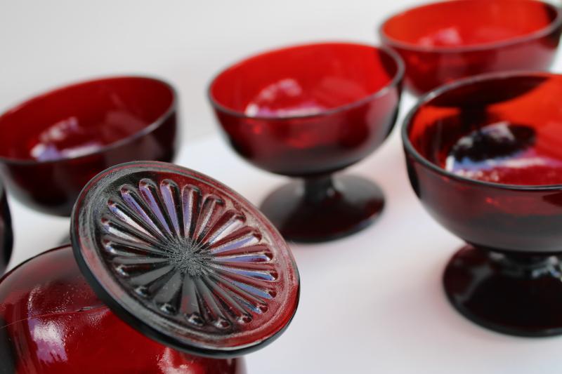 set of sherbets or ice cream dishes, vintage royal ruby red glass Anchor Hocking
