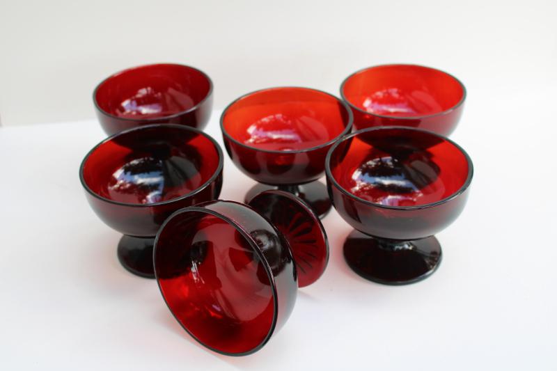 set of sherbets or ice cream dishes, vintage royal ruby red glass Anchor Hocking