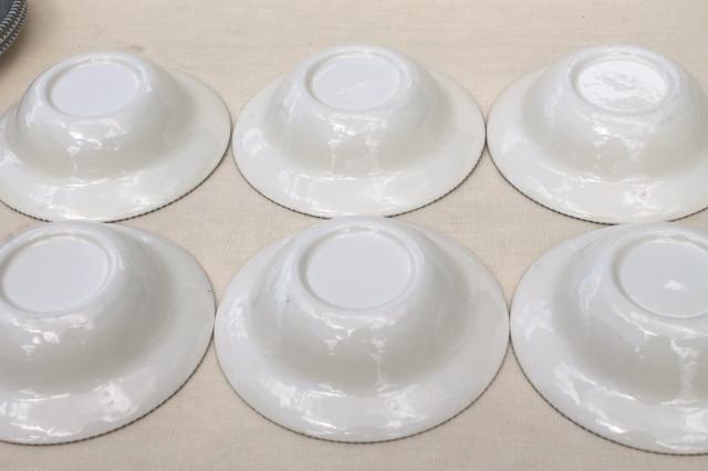 set of six cereal bowls, vintage Royal china Currier & Ives blue transferware
