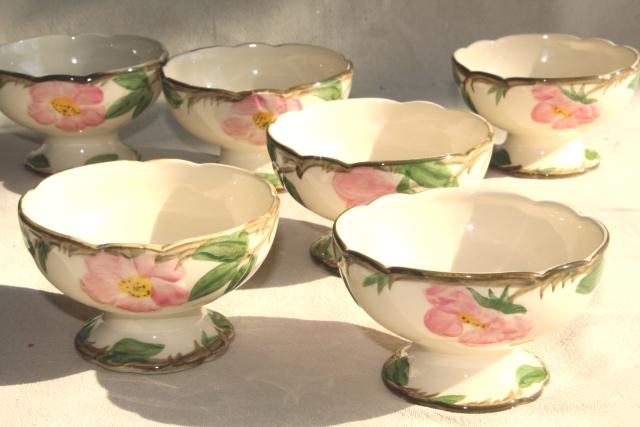 set of six dessert dishes, footed sherbets Desert Rose pattern vintage USA Franciscan pottery