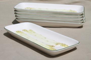 set of six majolica style ceramic asparagus plates, vintage Japan 
