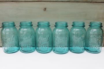 set of six vintage aqua blue glass canning jars Ball mason jars ribbed sides