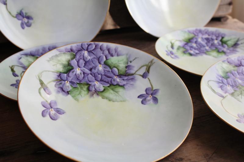 set of six vintage china cake / dessert plates w/ hand painted violets