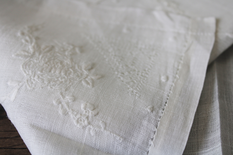 set of vintage Madeira napkins white on white embroidery on fine handkerchief linen