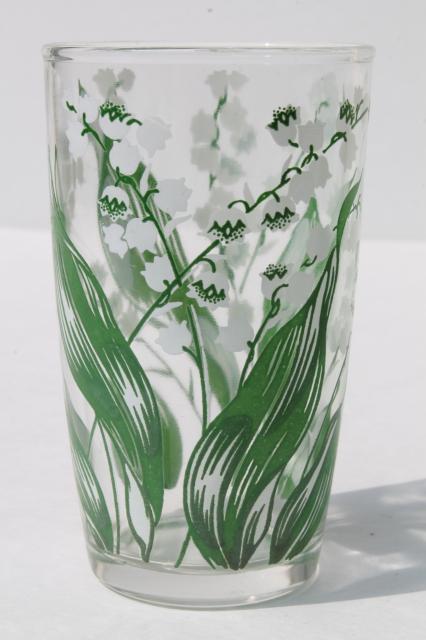 set of vintage juice size drinking glasses w/ lily of the valley flowers