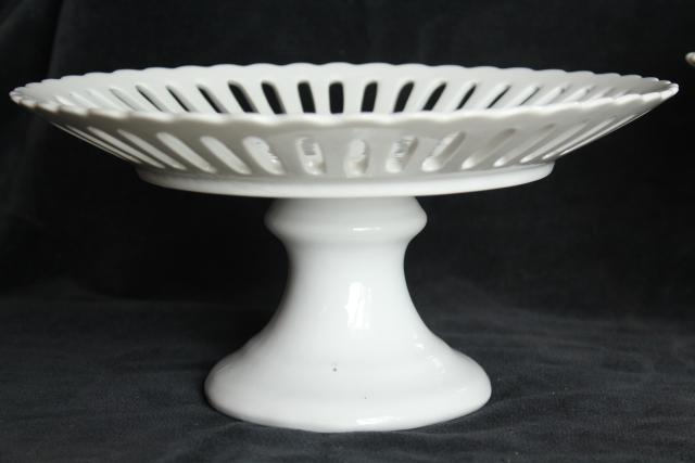 set pure white china cake stands, modern ironstone dessert pedestal plates graduated sizes
