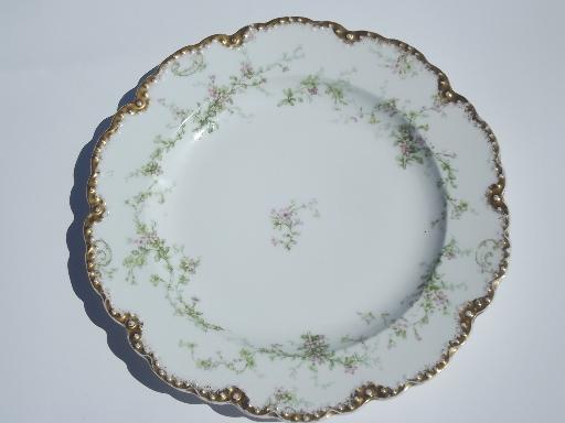 shabby antique Haviland Limoges floral china scalloped salad plates