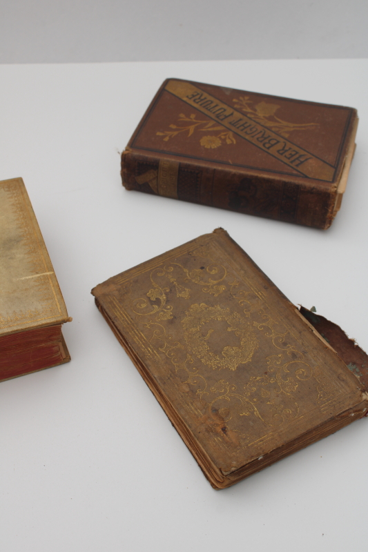 shabby antique books w/ beautiful covers, mid - late 1800s vintage 19th century