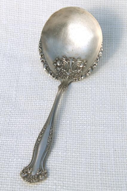 shabby antique silver ladle or serving spoon, tarnished silverplate vintage 1930s