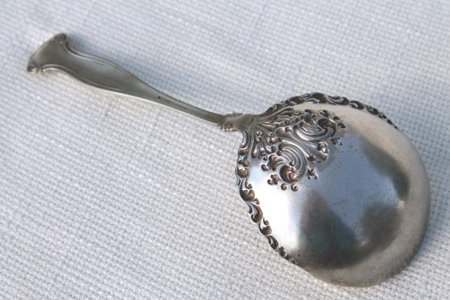 shabby antique silver ladle or serving spoon, tarnished silverplate vintage 1930s