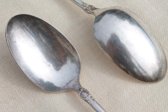 shabby antique silver plate spoons, mismatched vintage silverware Lafayette & Lenora patterns