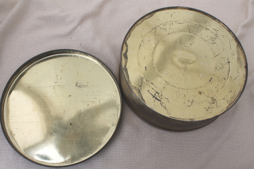 shabby antique tins, 1930s vintage biscuit tins for sewing boxes or buttons