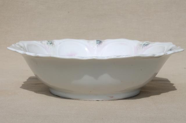 shabby antique vintage china serving dishes, large salad bowls w/ flowers & fruit