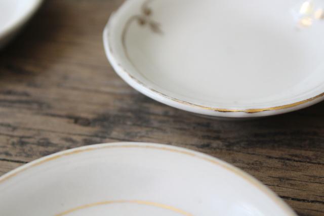 shabby antique white china butter pats w/ worn gold, collection of tiny plates different patterns