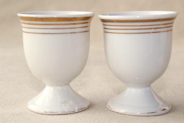 shabby antique white porcelain egg cups, mismatched vintage china set
