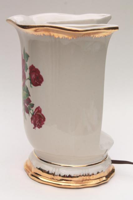 shabby chic vintage china table lamp, ivy flower vase backlit TV lamp or boudoir light
