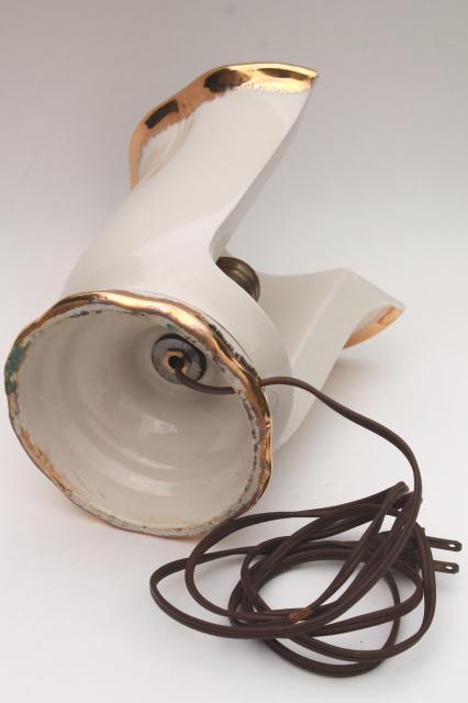 shabby chic vintage china table lamp, ivy flower vase backlit TV lamp or boudoir light