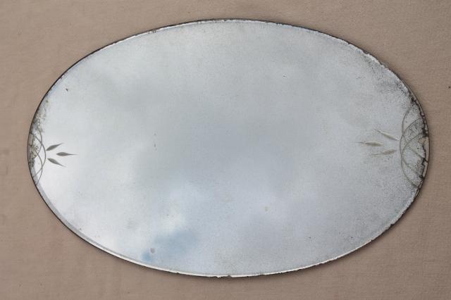 shabby chic vintage plateau mirror, beveled oval glass frameless mirror tray